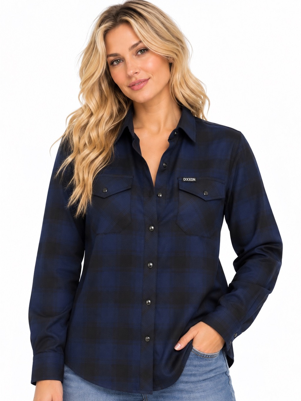 Dixxon Flannel Midnight Plaid 10 Year Anniversary Pearl Snap Flannel Shirt Women